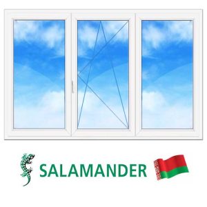 Трехстворчатое ПВХ окно Salamander