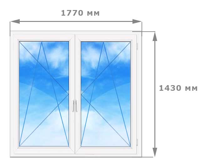 Двухстворчатое окно 1770 на 1430 с двумя открывающимися створками