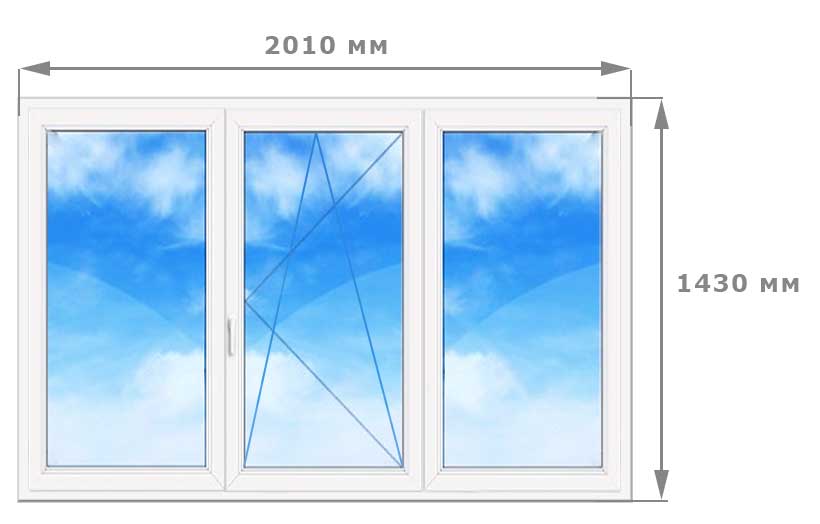 Трехстворчатое окно с одной поворотно-откидной створкой 2010 на 1430